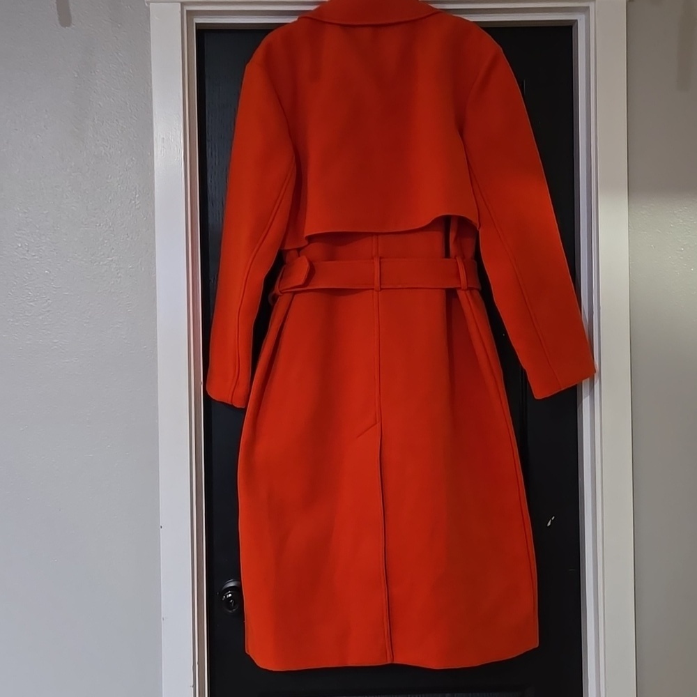 NWT LBV Double Faced Longline Coat In Flame Reddish Orange Size Large - Picture 5 of 14